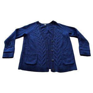 Gap Navy Blue Cotton Cable Knit Cardigan Sweater with Pocket / Academia L